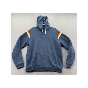 Marine Layer Sweatshirt Mens L Blue Rainbow Stripe Shoulder Pullover Hoodie